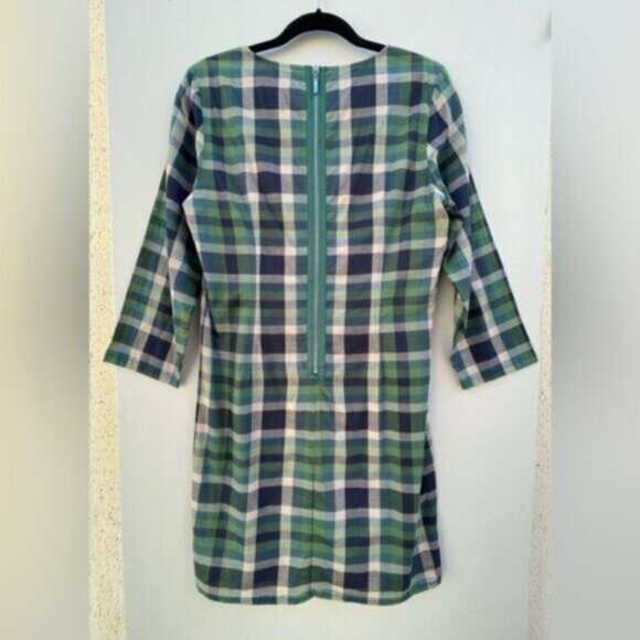 Anthropologie Piplette A-Line Green/Navy Summer Plaid Print Midi Dress Size 6 - Picture 9 of 9